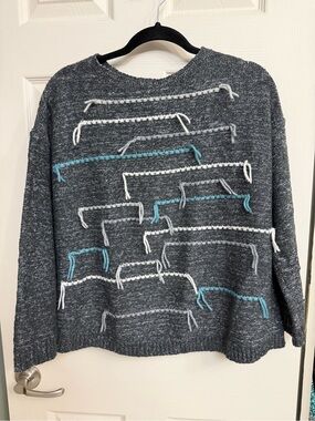 JJill Gray Sweater - Teal & White Accent